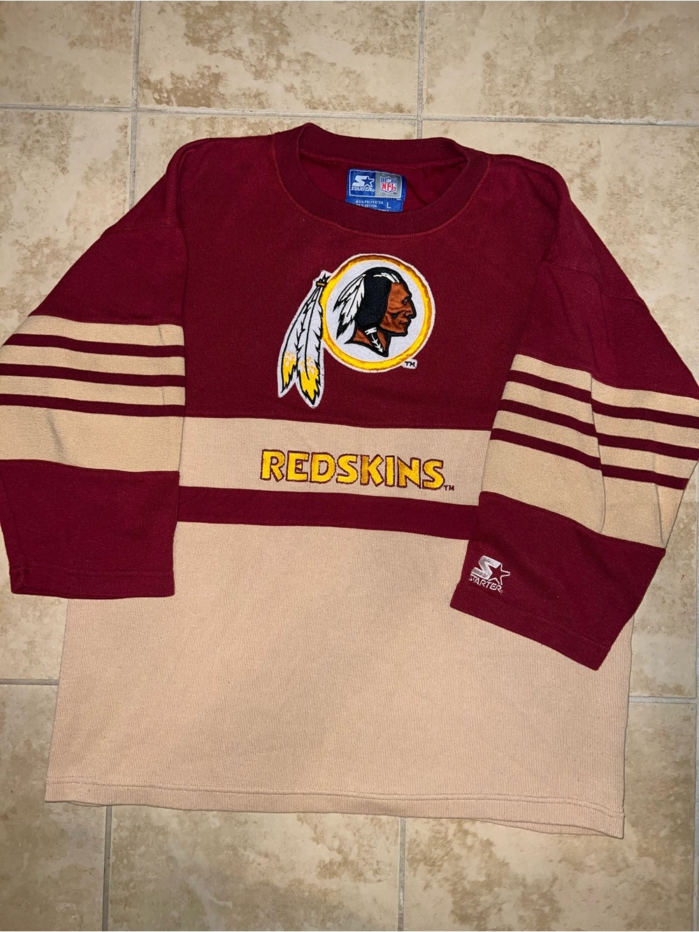 Starter' Washington Redskins Crewneck Shirt - Maroon & Tan
